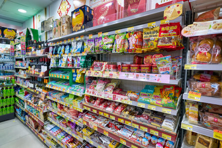 HONG KONG, CHINA - CIRCA JANUARY, 2019: interior shot of a 7-Eleven store in Hong Kongのeditorial素材