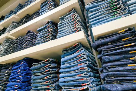 HONG KONG, CHINA - JANUARY 23, 2019: jeans on display at G-Star RAW store in New Town Plaza. New Town Plaza is a shopping mall in the town centre of Sha Tin, Hong Kong.のeditorial素材