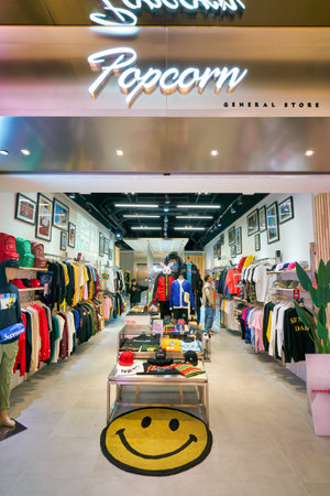 HONG KONG, CHINA - JANUARY 23, 2019: clothes on display at a store at New Town Plaza shopping mall in Sha Tin.のeditorial素材
