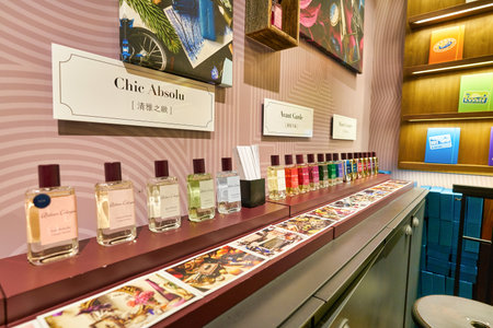 HONG KONG, CHINA - JANUARY 22, 2019: Atelier Cologne products on display at a store in IFC mall in Hong Kong.のeditorial素材