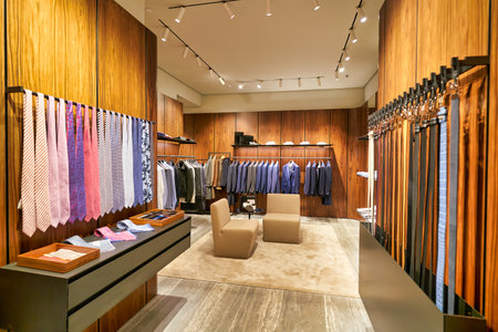 HONG KONG, CHINA - CIRCA JANUARY, 2019: interior shot of Brioni store at ifc mall in Hong Kong. Brioni is an Italian menswear couture houseのeditorial素材