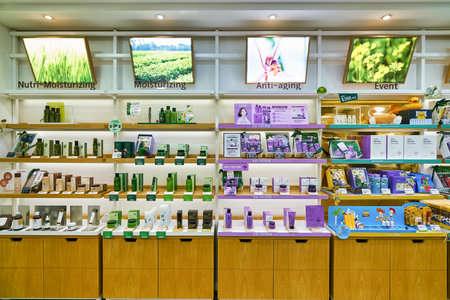 HONG KONG, CHINA - CIRCA JANUARY, 2019: interior shot of an Innisfree store in Hong Kong. Innisfree is a South Korean cosmetics brand owned by Amore Pacific.のeditorial素材