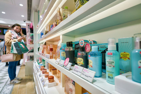 HONG KONG, CHINA - CIRCA JANUARY, 2019: personal care products on display at a store in Hong Kong.のeditorial素材