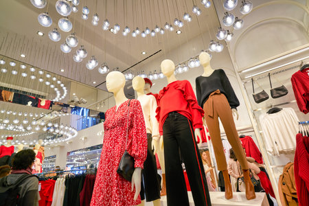HONG KONG, CHINA - CIRCA JANUARY, 2019: interior shot of H&M store in Hong Kong. Hennes & Mauritz AB...