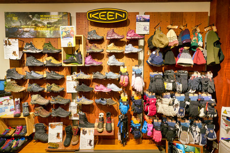 HONG KONG, CHINA - CIRCA JANUARY, 2019: Keen footwear on display at a store at New Town Plaza in Hong Kong.のeditorial素材