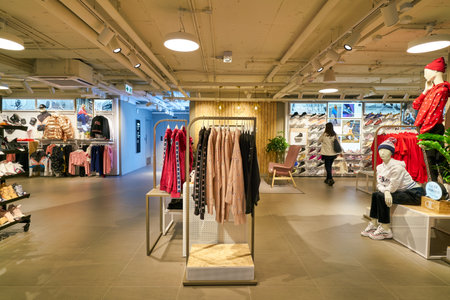 HONG KONG, CHINA - CIRCA JANUARY, 2019: interior shot of a Foot Locker store in Hong Kong. Foot Locker Retail, Inc. is an American sportswear and footwear retailer.のeditorial素材