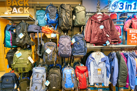 HONG KONG, CHINA - JANUARY 23, 2019: interior shot of Columbia Sportswear retail store at New Town Plaza shopping mall in Sha Tin.のeditorial素材