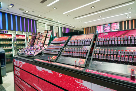 HONG KONG, CHINA - CIRCA JANUARY, 2019: lipsticks on display at MAC Cosmetics store in Hong Kong.