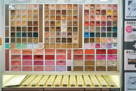 HONG KONG, CHINA - CIRCA JANUARY, 2019: makeup cosmetics on display at an Innisfree store in Hong Kong. Innisfree is a South Korean cosmetics brand owned by Amore Pacific.のeditorial素材