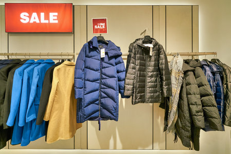 HONG KONG, CHINA - JANUARY 23, 2019: clothes on display at G2000 store in New Town Plaza. New Town Plaza is a shopping mall in the town centre of Sha Tin, Hong Kong.のeditorial素材