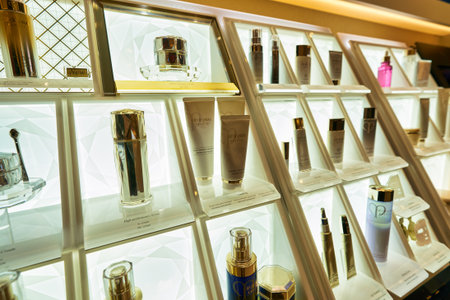 HONG KONG, CHINA - CIRCA JANUARY, 2019: personal care products on display at Cle de Peau store in New Town Plaza shopping mallのeditorial素材