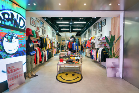 HONG KONG, CHINA - JANUARY 23, 2019: clothes on display at a store at New Town Plaza shopping mall in Sha Tin.のeditorial素材