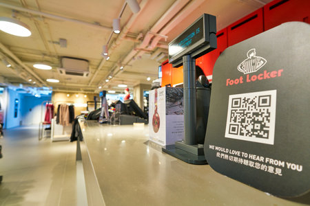 HONG KONG, CHINA - CIRCA JANUARY, 2019: checkout counter at a Foot Locker store in Hong Kong. Foot...