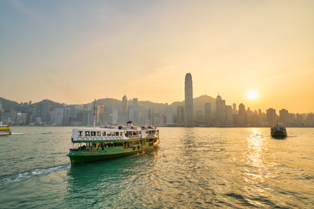 HONG KONG, CHINA - CIRCA JANUARY, 2019: a Star Ferry crossing Victoria Harbour. The Star Ferry is a...