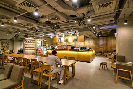 HONG KONG, CHINA - CIRCA JANUARY, 2019: interior shot of Starbucks Coffee in Hong Kong.のeditorial素材