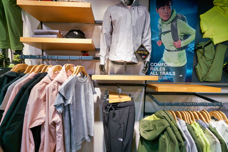 HONG KONG, CHINA - JANUARY 23, 2019: interior shot of The North Face store at New Town Plaza shopping mall in Sha Tin.のeditorial素材