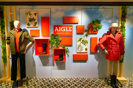 HONG KONG, CHINA - JANUARY 23, 2019: interior shot of Aigle store in New Town Plaza. New Town Plaza is a shopping mall in the town centre of Sha Tin, Hong Kong.のeditorial素材