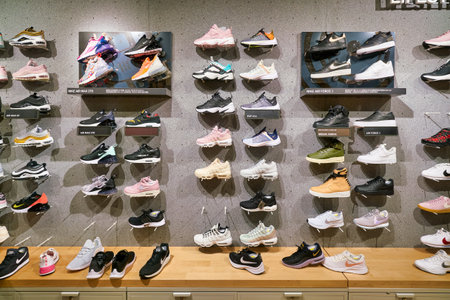 HONG KONG, CHINA - CIRCA JANUARY, 2019: Nike footwears on display a store at New Town Plaza in Hong Kong.のeditorial素材