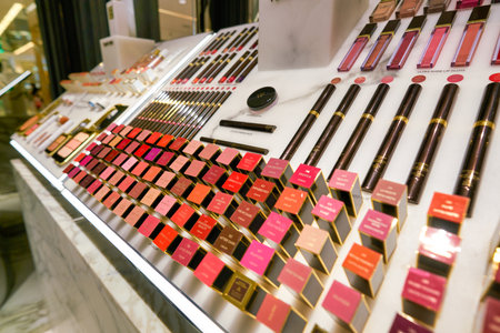 HONG KONG, CHINA - JANUARY 22, 2019: Tom Ford make up products on display at a store at ifc mall in Hong Kong.のeditorial素材