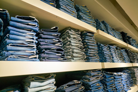HONG KONG, CHINA - JANUARY 23, 2019: jeans on display at G-Star RAW store in New Town Plaza. New Town Plaza is a shopping mall in the town centre of Sha Tin, Hong Kong.のeditorial素材