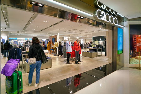 HONG KONG, CHINA - JANUARY 23, 2019: entrance to G2000 store in New Town Plaza. New Town Plaza is a...