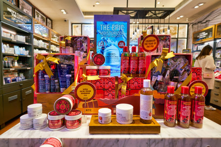 HONG KONG, CHINA - CIRCA JANUARY, 2019: personal care products on display at Kiehl's store in New Town Plaza shopping mallのeditorial素材