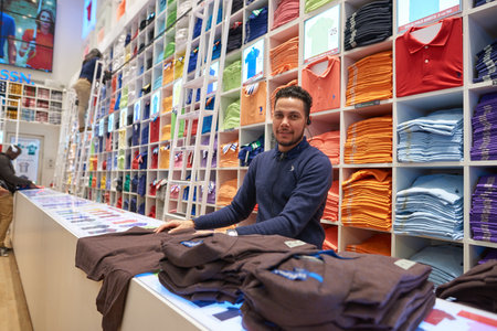 NEW YORK CITY, USA - CIRCA MARCH, 2016: indoor portrait of a worker at U.S. Polo Assn. store in New York.のeditorial素材