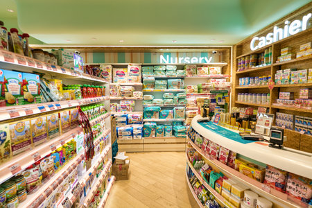 HONG KONG, CHINA - JANUARY 22, 2019: interior shot of a Watsons bebe store at IFC mall in Hong Kong. Watsons is the largest health care and beauty care chain store in Asia.のeditorial素材