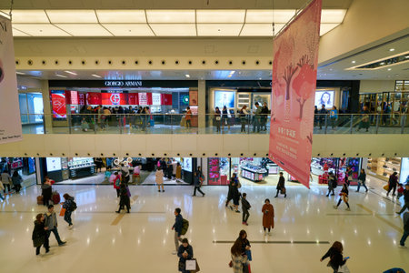 HONG KONG, CHINA - CIRCA JANUARY, 2019: interior shot of New Town Plaza shopping mall in Hong Kong.