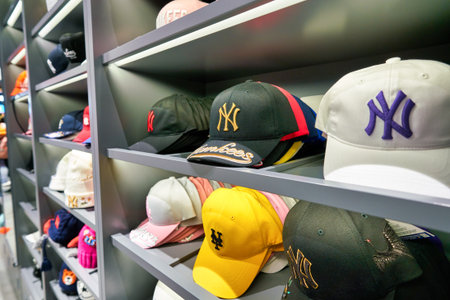 HONG KONG, CHINA - CIRCA JANUARY, 2019: baseball caps on display at a store in Hong Kong.のeditorial素材