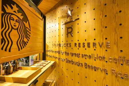 HONG KONG, CHINA - CIRCA JANUARY, 2019: interior shot of Starbucks Coffee in Hong Kong.のeditorial素材