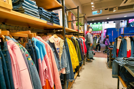 HONG KONG, CHINA - CIRCA JANUARY, 2019: interior shot of a Levi's store in Hong Kong.のeditorial素材