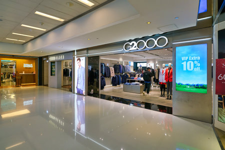 HONG KONG, CHINA - JANUARY 23, 2019: entrance to G2000 store in New Town Plaza. New Town Plaza is a shopping mall in the town centre of Sha Tin, Hong Kong.のeditorial素材