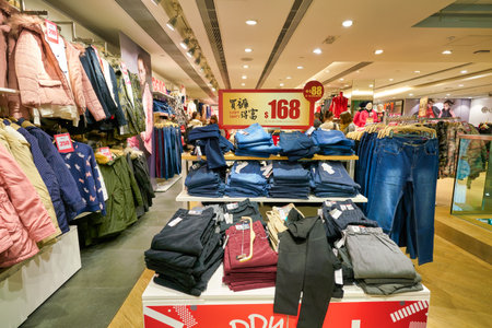 HONG KONG - JANUARY 22, 2019: interior shot of Bossini shop. Bossini International Holdings Limited...