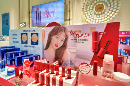 HONG KONG, CHINA - CIRCA JANUARY, 2019: interior shot of a Laneige store in Hong Kong. Laneige is a South Korean cosmetics brand launched by Amore Pacific.のeditorial素材