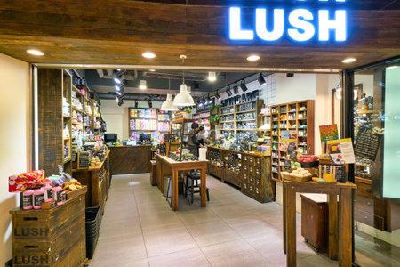 HONG KONG, CHINA - CIRCA JANUARY, 2019: Lush sign over store entrance in New Town Plaza shopping mall in Hong Kong.のeditorial素材
