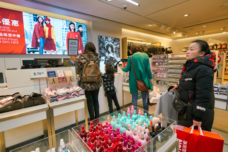 HONG KONG, CHINA - JANUARY 23, 2019: interior shot of H&M store in New Town Plaza. New Town Plaza is...