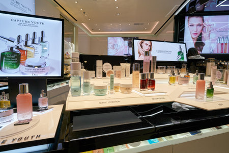 HONG KONG, CHINA - CIRCA JANUARY, 2019: Dior personal care products on display at a store in New Town Plaza shopping mallのeditorial素材