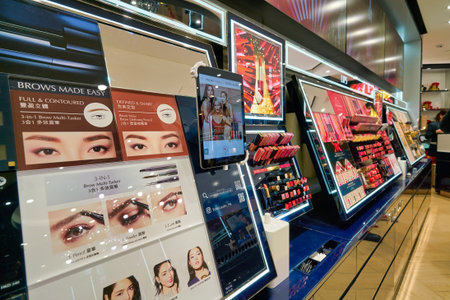 HONG KONG, CHINA - CIRCA JANUARY, 2019: personal care products on display at Estee Lauder store in New Town Plaza shopping mallのeditorial素材
