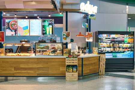 DUBAI, UAE - CIRCA JANUARY 2019: Adya Indian street food restaurant at Dubai International Airport.のeditorial素材