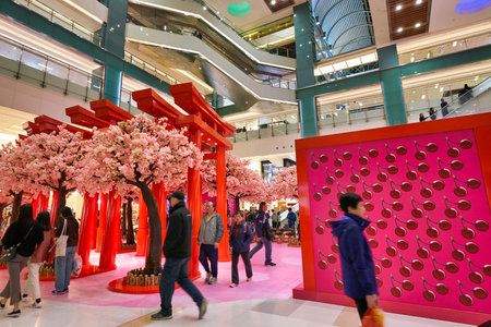 HONG KONG, CHINA - CIRCA JANUARY, 2019: the installation Happy Cherry train station seen at New Town Plaza in Hong Kong.のeditorial素材