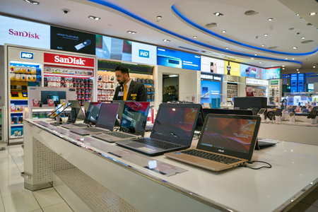 DUBAI, UAE - CIRCA JANUARY 2019: Asus laptops on display at Dubai International Airport.のeditorial素材