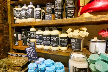HONG KONG, CHINA - CIRCA JANUARY, 2019: cosmetics on display at Lush store in New Town Plaza shopping mall in Hong Kong.のeditorial素材