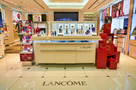 HONG KONG, CHINA - CIRCA JANUARY, 2019: cosmetic products on display at Lancome store in Elements shopping mall.のeditorial素材