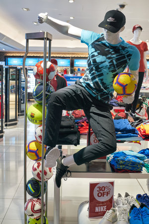 DUBAI, UAE - CIRCA JANUARY 2019: mannequin with a ball on display at Dubai International Airport.のeditorial素材