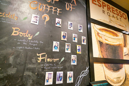 HONG KONG, CHINA - CIRCA JANUARY, 2019: a chalkboard seen at Starbucks Coffee in Hong Kong.のeditorial素材