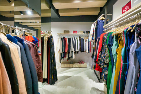 HONG KONG, CHINA - JANUARY 23, 2019: clothes on display at Reiss store in New Town Plaza. New Town Plaza is a shopping mall in the town centre of Sha Tin, Hong Kong.のeditorial素材
