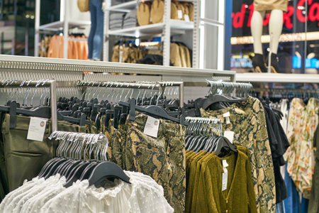 DUBAI, UAE - CIRCA FEBRUARY, 2019: interior shot of H&M store in Dubai International Airport.のeditorial素材