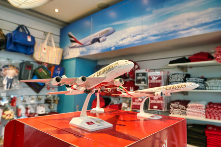 DUBAI, UAE - CIRCA JANUARY 2019: aircraft models on display at Emirates official store in Dubai International Airport.のeditorial素材