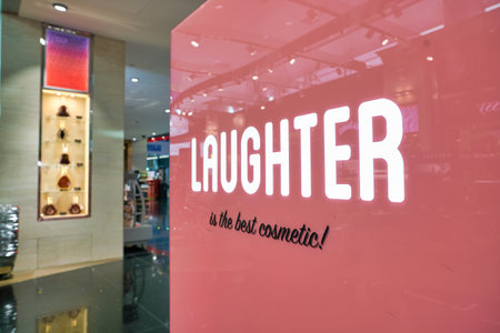 DUBAI, UAE - CIRCA JANUARY 2019: Laughter sign seen in Dubai International Airport.のeditorial素材
